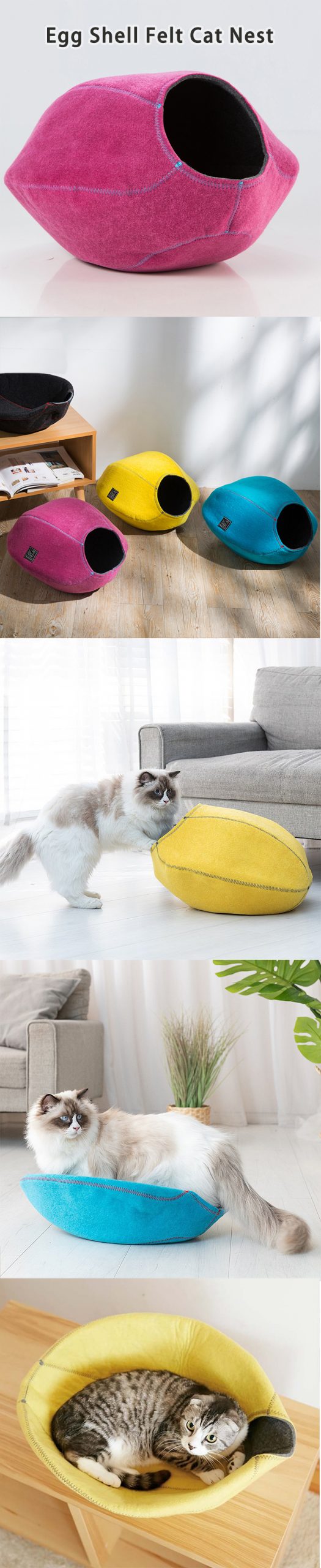 Semi-Closed Egg Shell Custom Pet House Comfortable Felt Cat Nest -PS0124