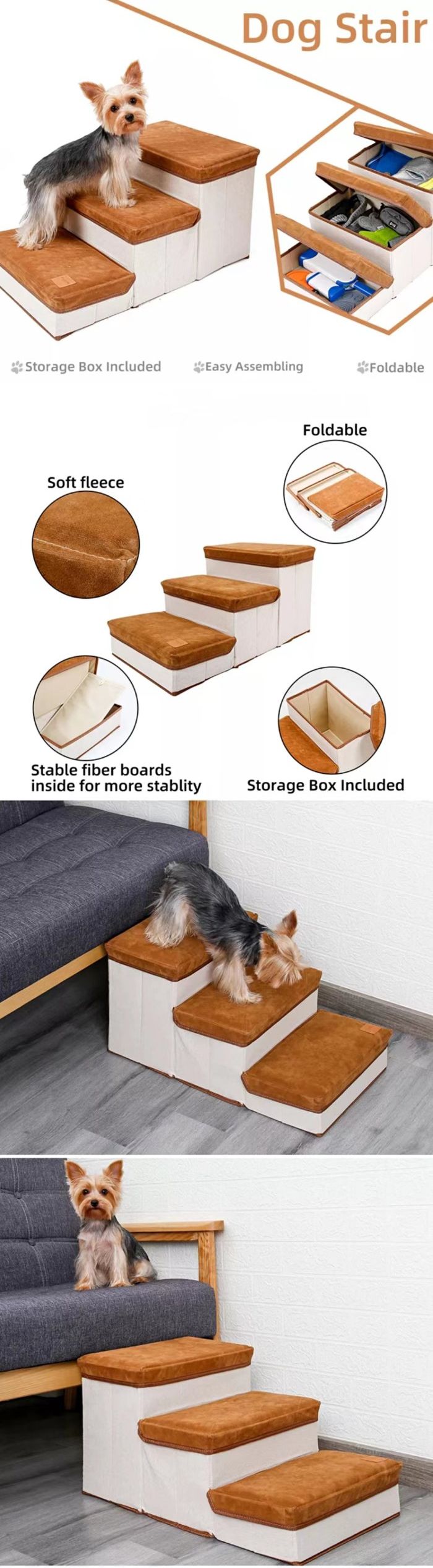 3 Layers Foldable Dog Step/ Pet Stairs With Storage Box