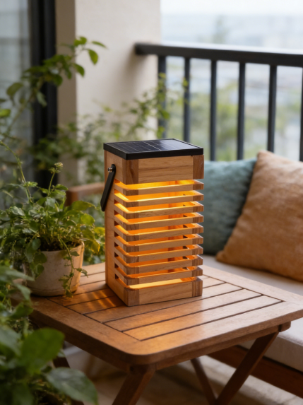 Solar-Powered Wooden Lampd-ES139