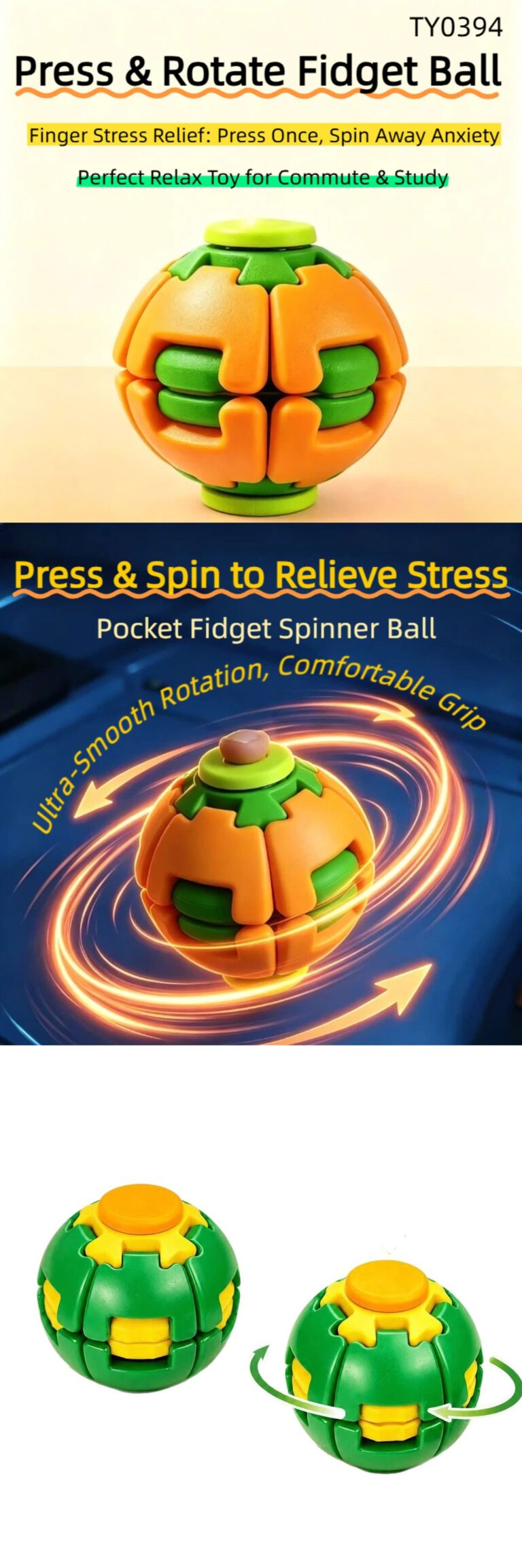Push & Rotate Stress Relief Ball Toy