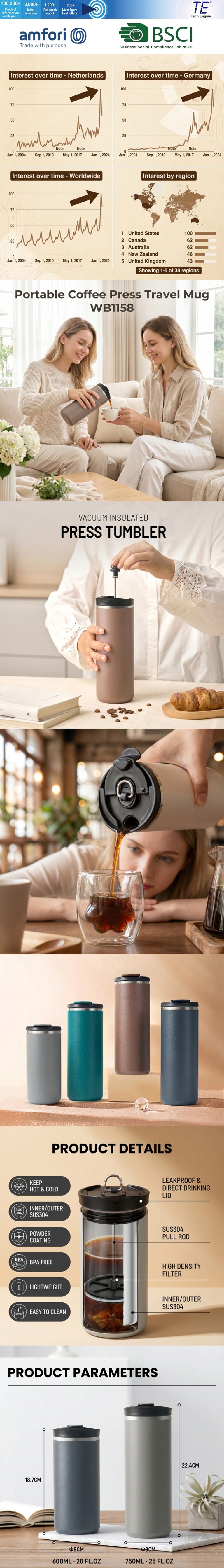 Portable Coffee Press Travel Mug-WB1158