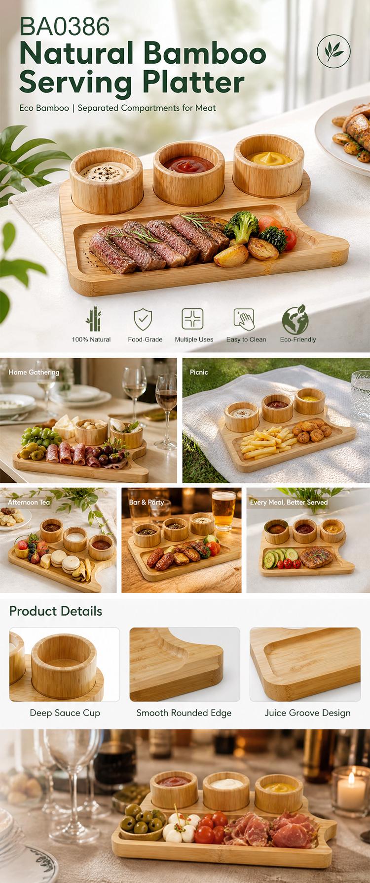 Natural Bamboo Serving Platter