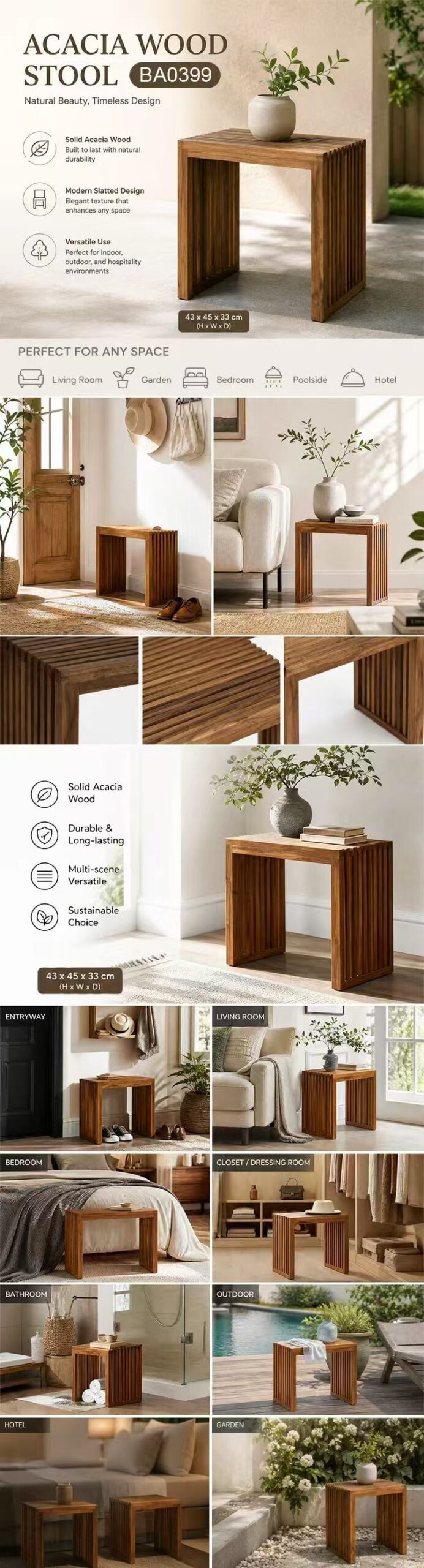 Acacia wood stool