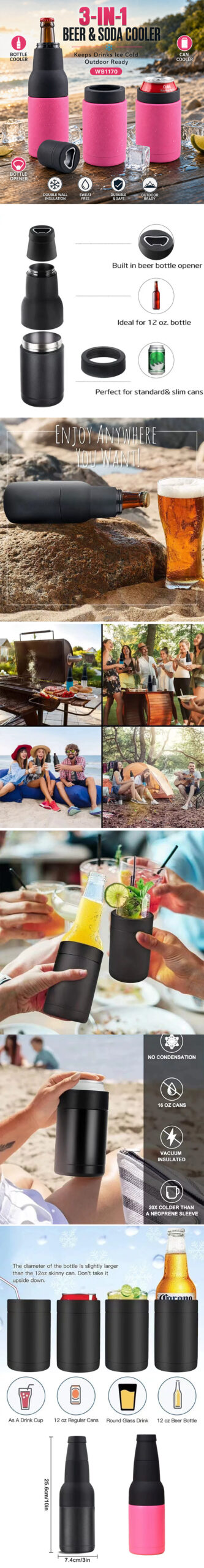 3-in-1 Insulated Can & Beer Bottle Cooler