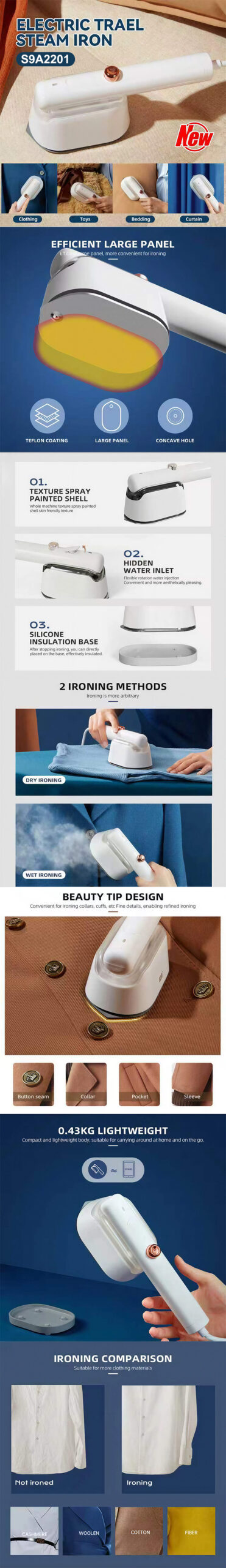 Portable electronic steam iron