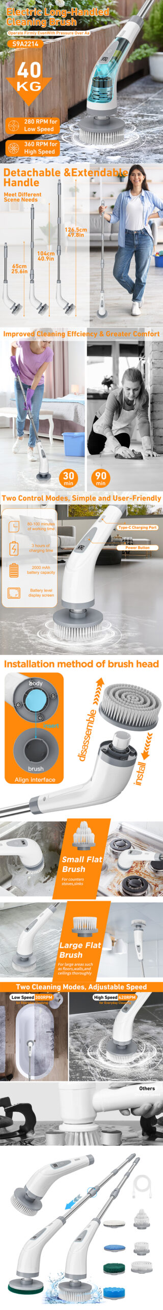 Electronic Long-Handled Cleaning Brush