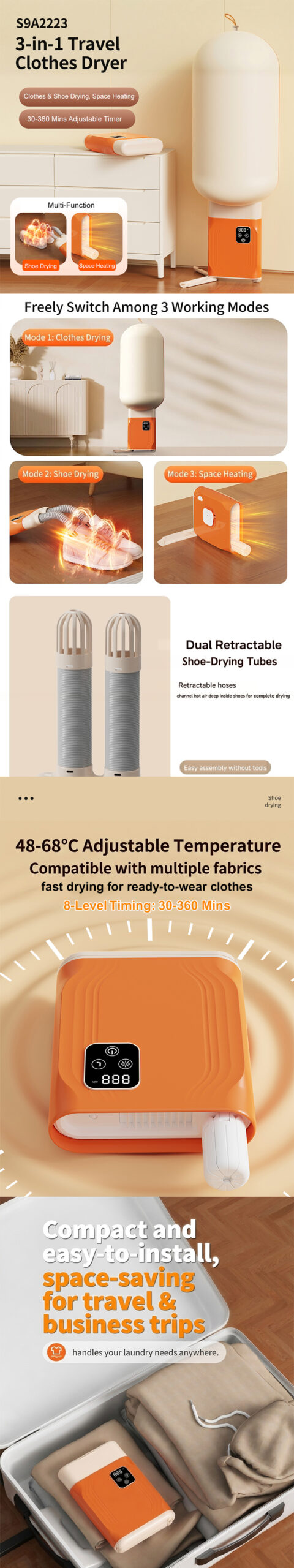 3-in-1 Travel Clothes Dryer
